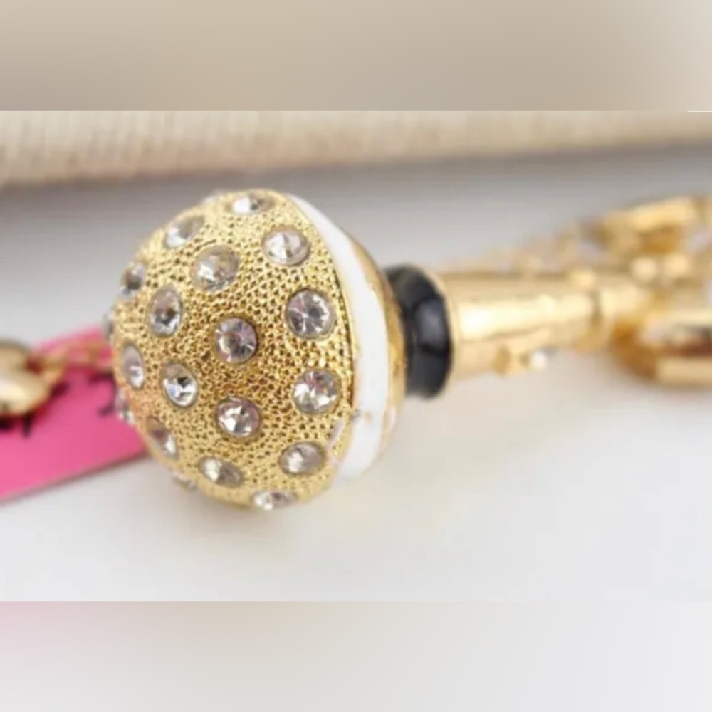 Microphone Crystal, necklace rhinestone gold charm BJ metallic NWOT - Picture 2 of 2